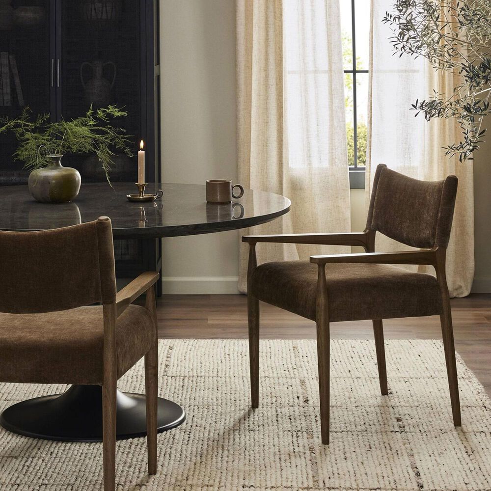 Four Hands Jayla Dining Arm Chair with Altair Mushroom Fabric in Toasted Oak, , large