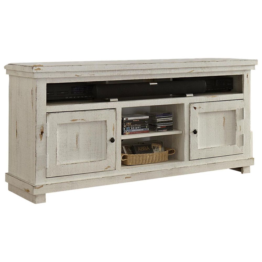Hickory Point Willow 64" Entertainment Console in Distressed White, , large