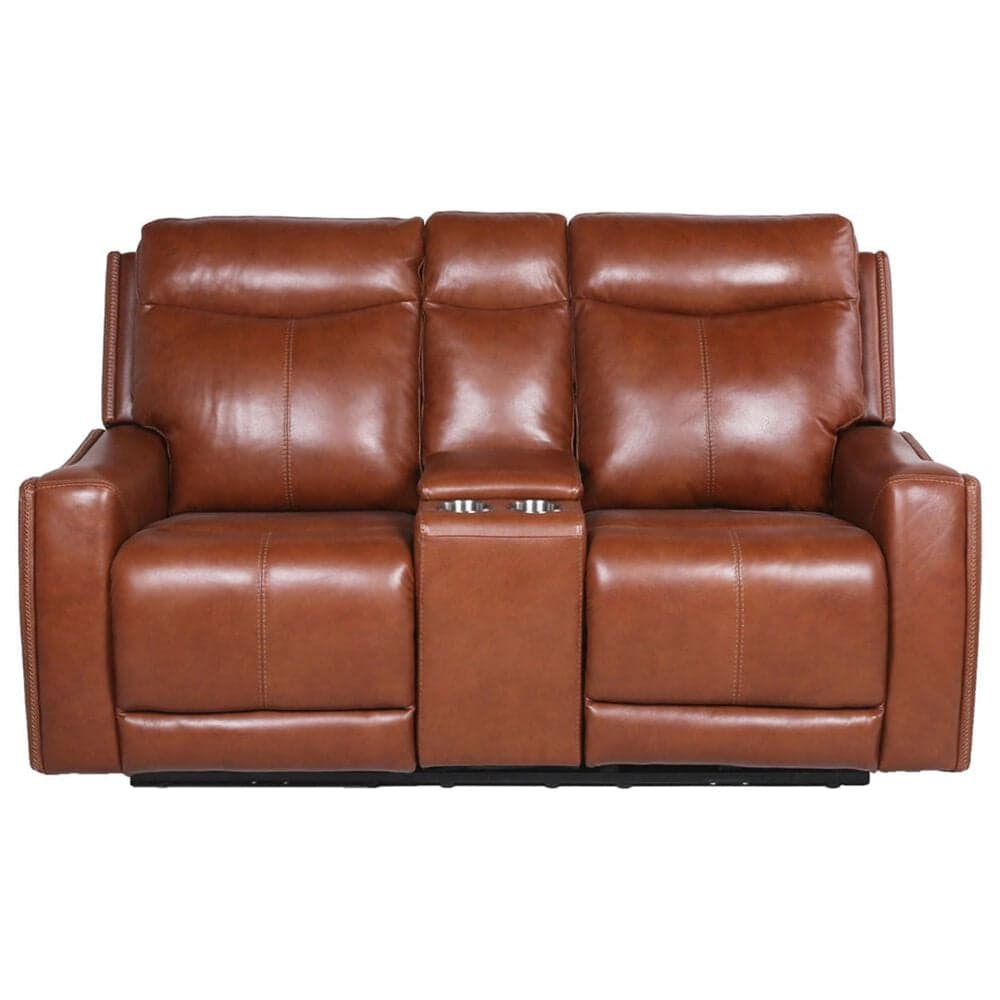 Crystal City Natalia Leather Power Console Loveseat with Headrest in Coach, , large