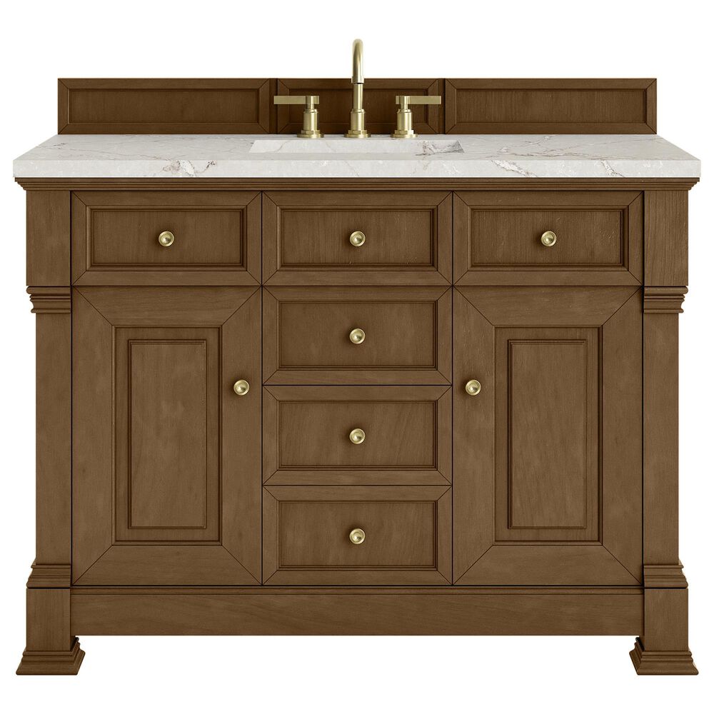 James Martin Vanities Brookfield 48" Single Bathroom Vanity in Honey Oak with 3 cm Victorian Silver Silestone Top, Rectangle Sink and FreePower Wireless Charger, , large