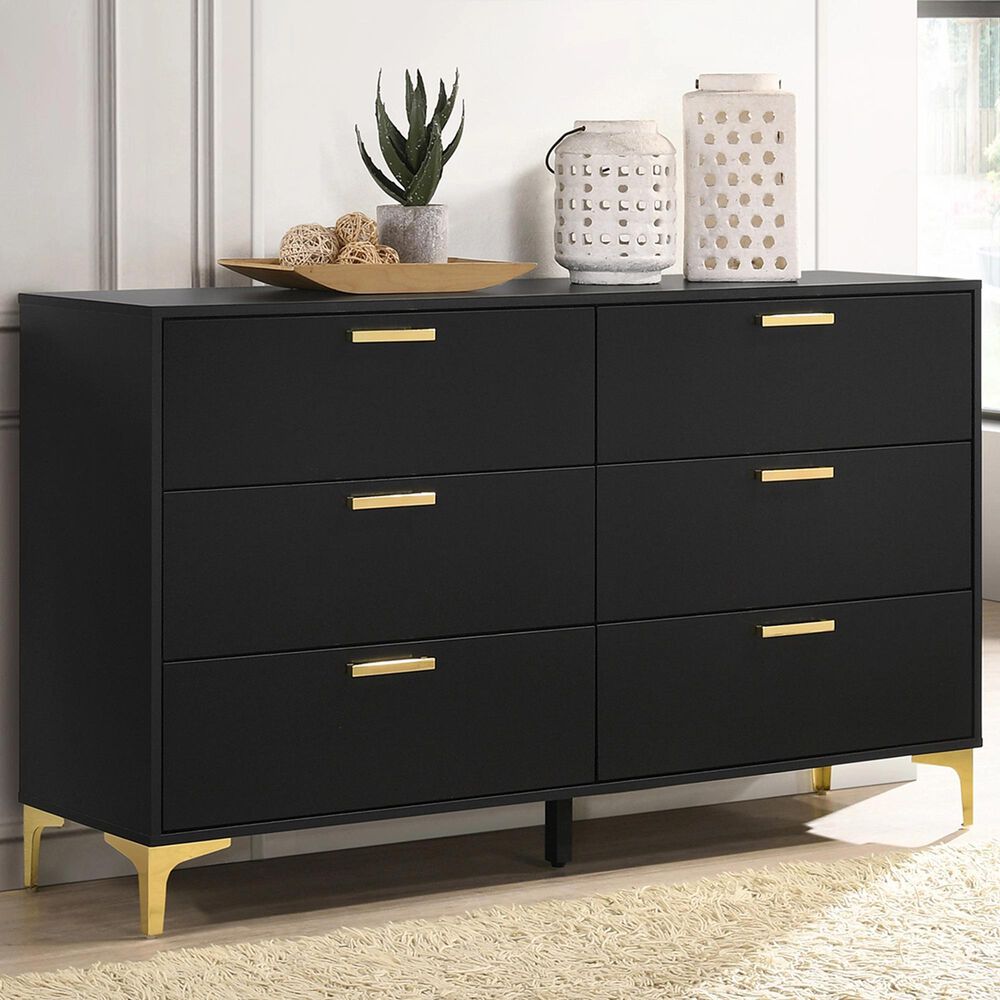 Pacific Landing Kendall 6-Drawer Dresser in Black and Gold, , large