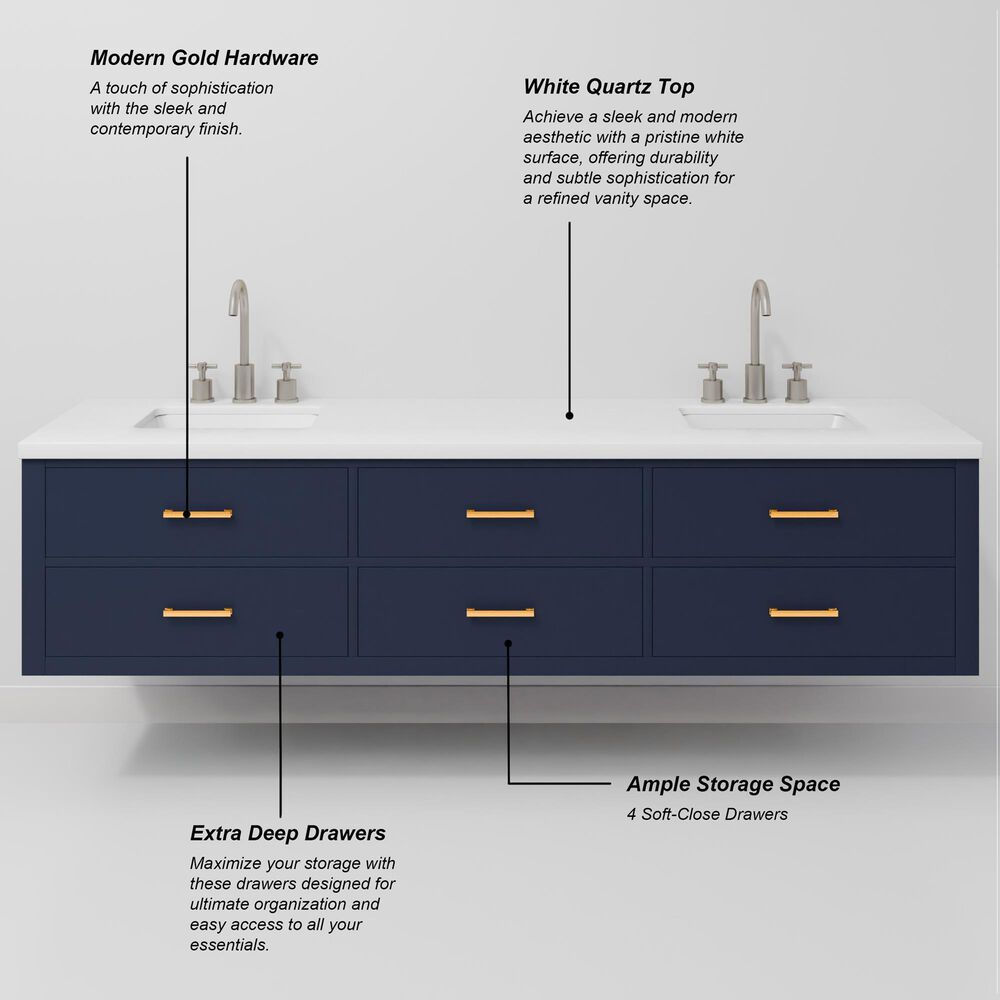 Lexora Home Castor 80" Double Bathroom Vanity in Blue with 2 cm White Quartz Top and Rectangular Sinks, , large