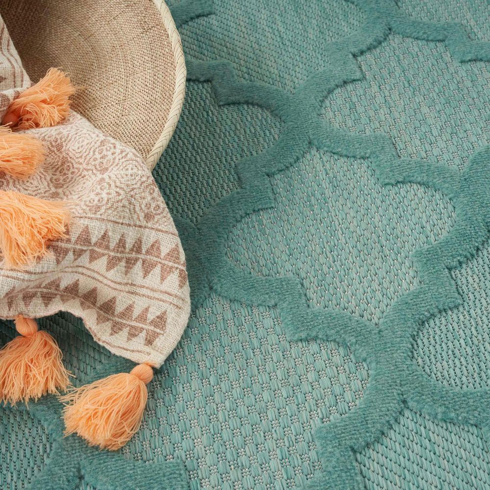 Nourison Easy Care 5&#39; x 7&#39; Aqua and Teal Indoor/Outdoor Area Rug, , large