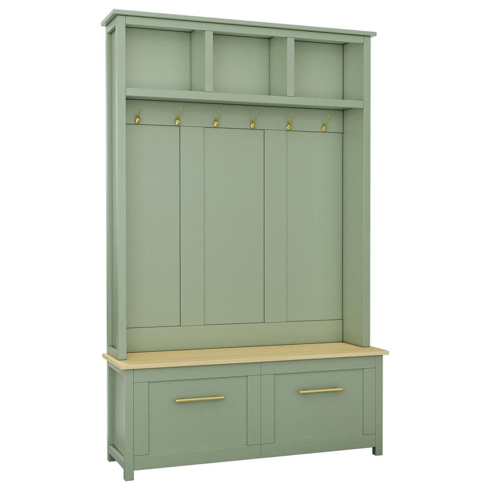 HOMLUX 6-Hook Hall Tree with 2-Drawer in Green, , large