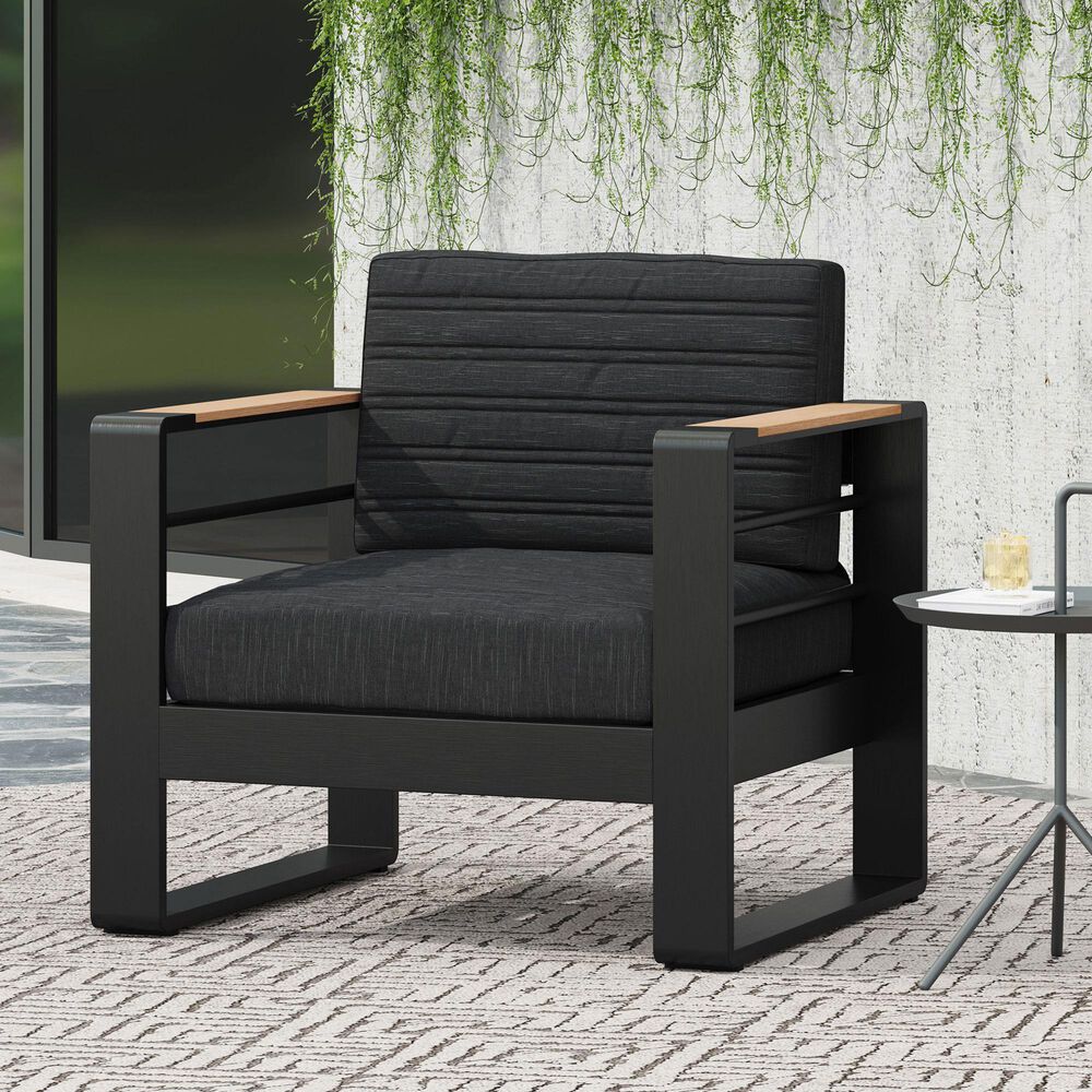 Hearth and Haven Giovanna Outdoor Club Chair with Open Backrest and Square Arms in Black, , large