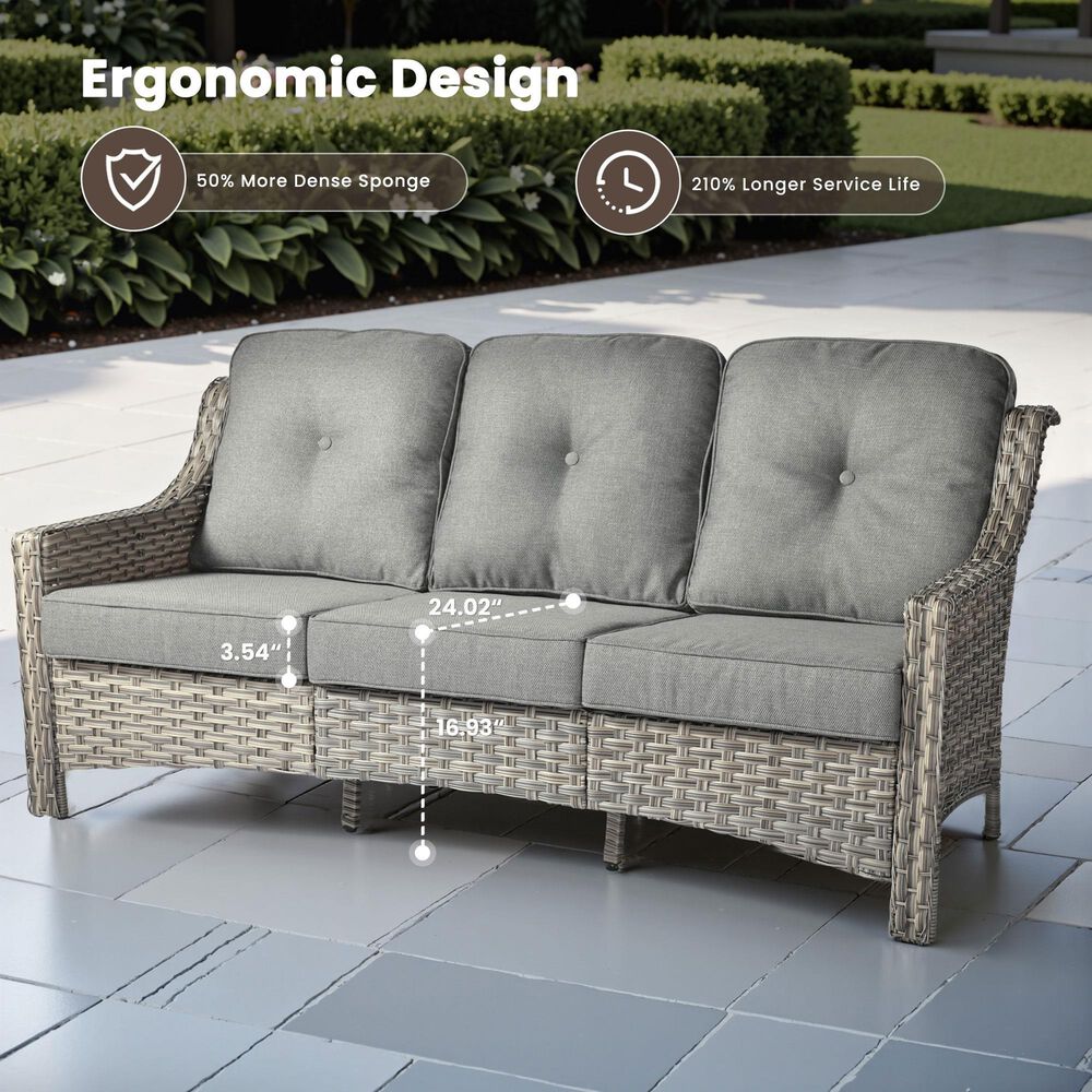 HOMLUX Outdoor Wicker Conversation Sofa in Dark Gray, , large