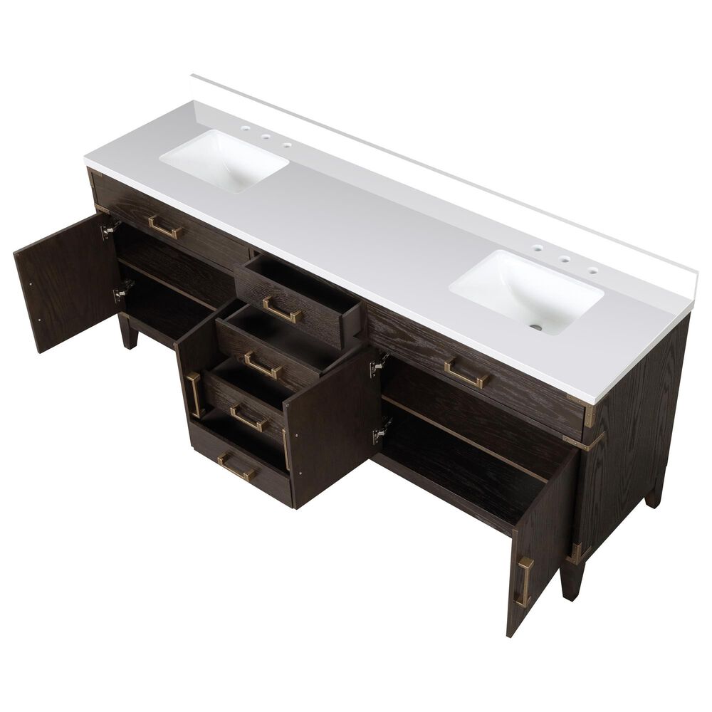 Lexora Home Laurel 84&quot; Double Bathroom Vanity in Brown Oak with White Cultured Marble Top and Rectangular Sinks, , large