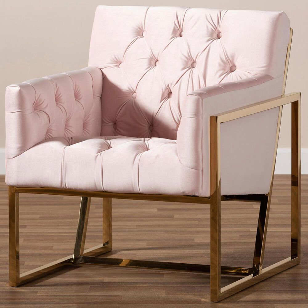 Baxton Studio Milano Lounge Chair in Pink and Gold, , large