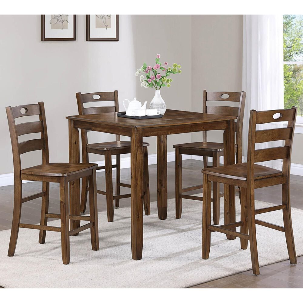 Crown Mark Ashborn 5-Piece Square Counter Height Table Set in Brown, , large