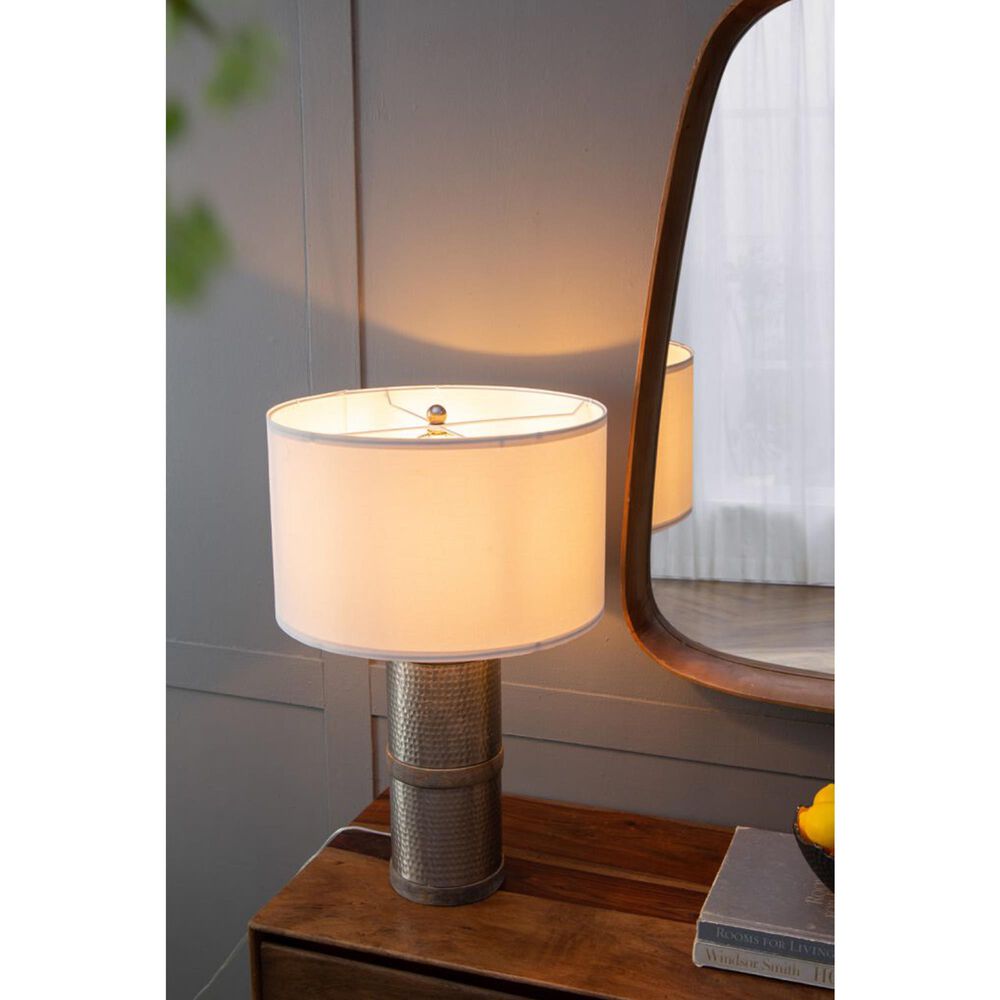 A&amp;B Home Hammered Table Lamp with Collapsible Shade in Gray and Silver, , large