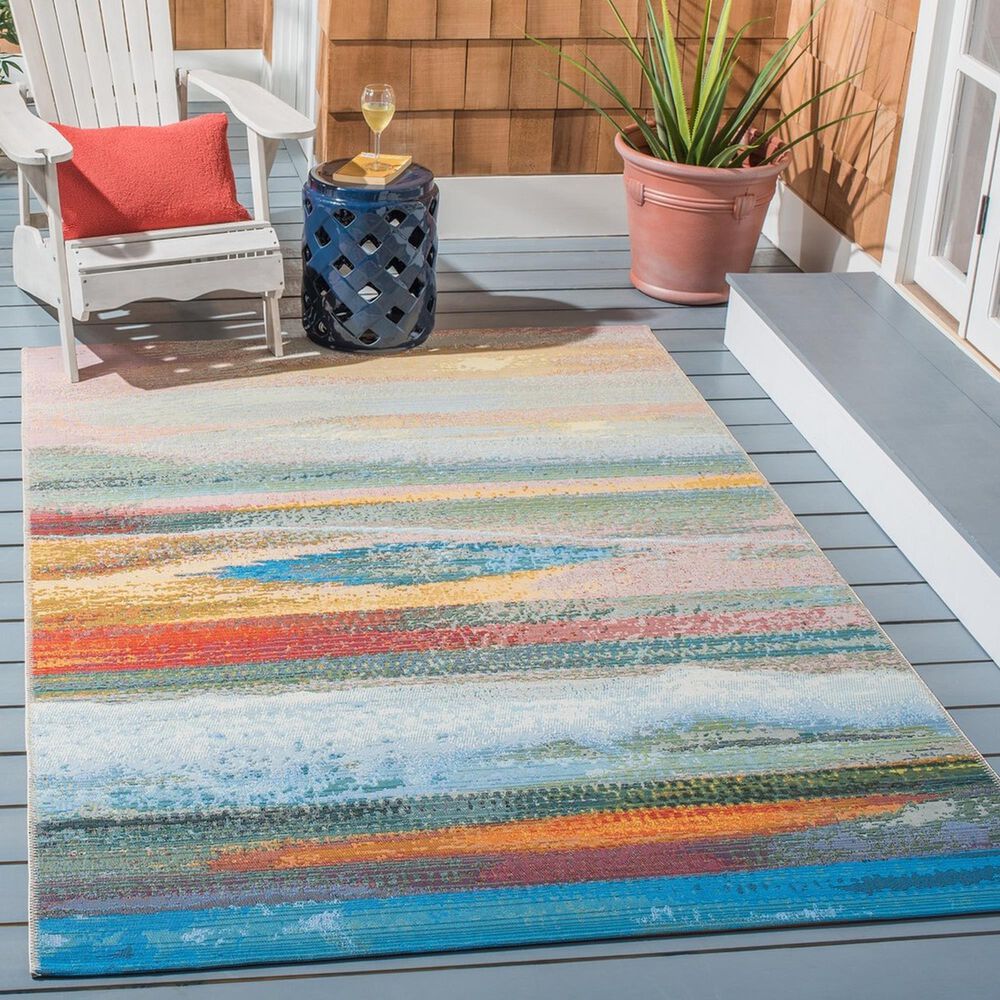 Safavieh Barbados Abstract Sunset 3&#39;3&quot; x 5&#39; Light Blue and Pink Indoor/Outdoor Area Rug, , large