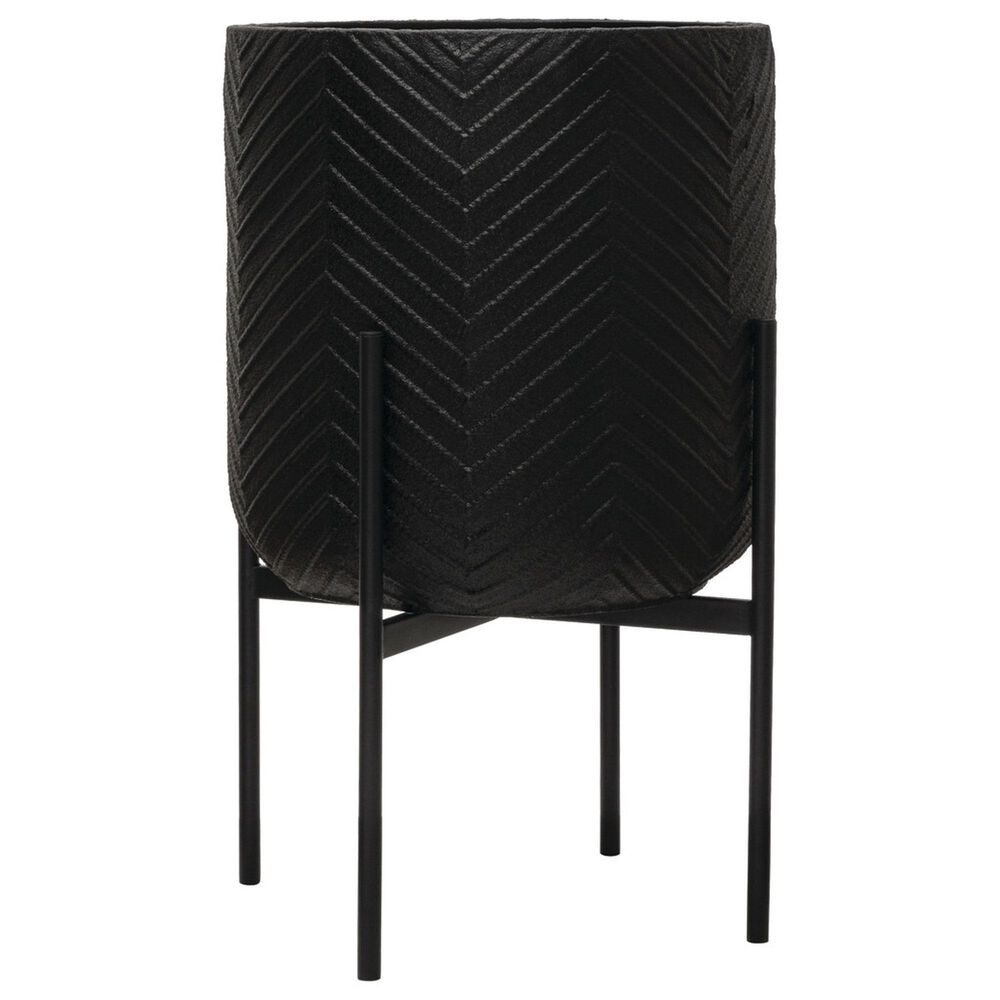 Creative Coop Round Planter with Chevron Pattern on Stand in Black, , large