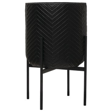 Creative Coop Round Planter with Chevron Pattern on Stand in Black, , large