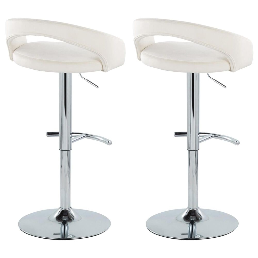 LumiSource Grotto Swivel Adjustable Bar Stool with White Velvet Upholstery in Chrome (Set of 2), , large