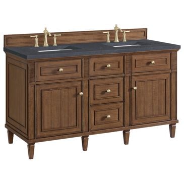 James Martin Vanities Lorelai 60" Double Vanity in Mid-Century Walnut with 3 cm Charcoal Soapstone Quartz Top, , large