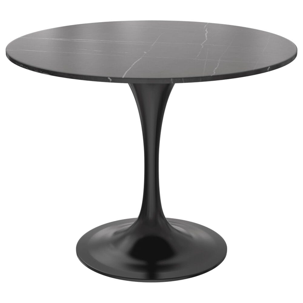Leisuremod LeisureMod Verve Collection 36 Round Dining Table, Black Base with Sintered Stone Black Top, , large