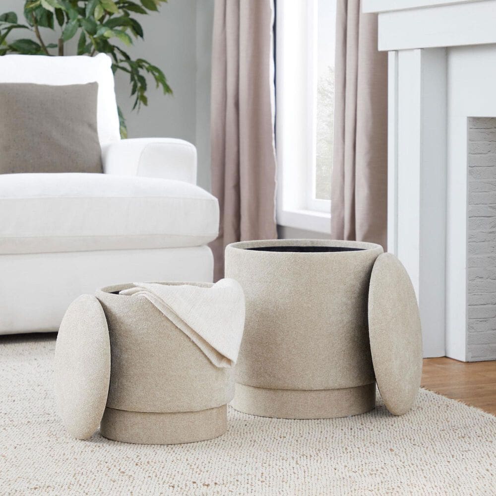 Lumisource Marla 2-Piece Upholstered Ottoman Set in Beige, , large