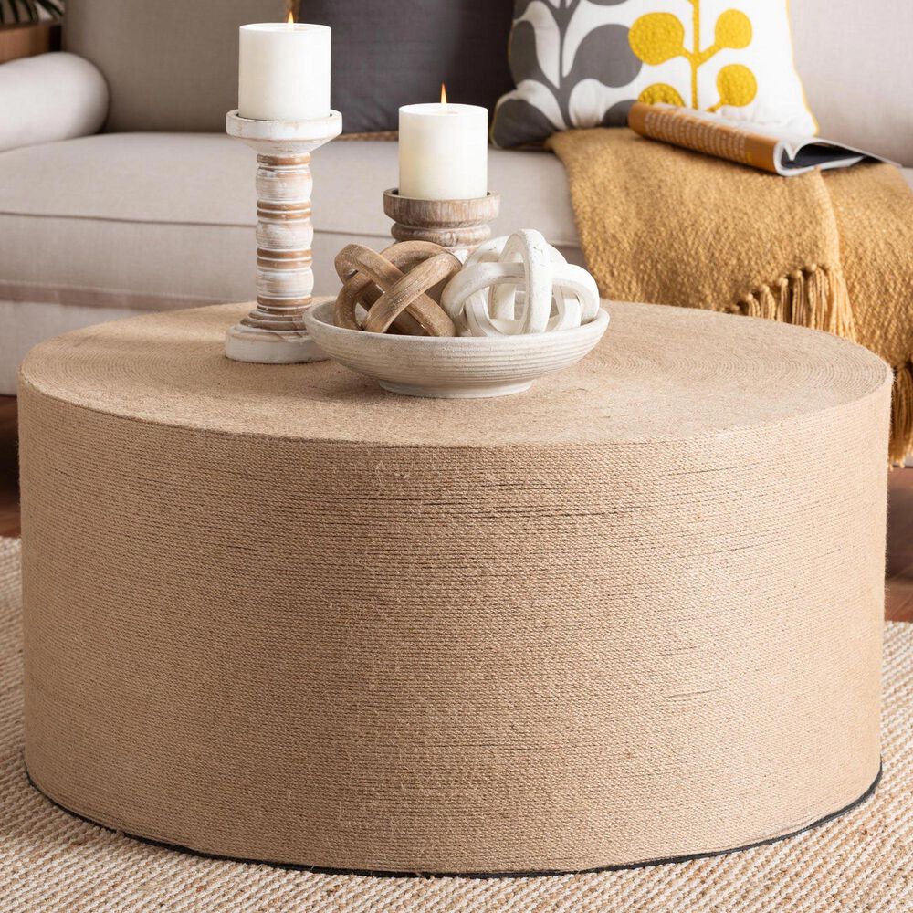 Baxton Studio Lapis Round Coffee Table in Natural Brown, , large