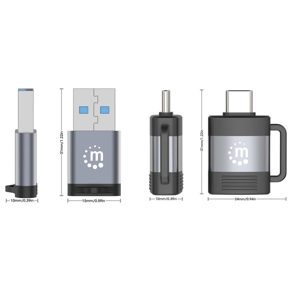 Manhattan 2-Piece USB C to USB A and USB A to USB C Adapters in Black and Space Gray, , large