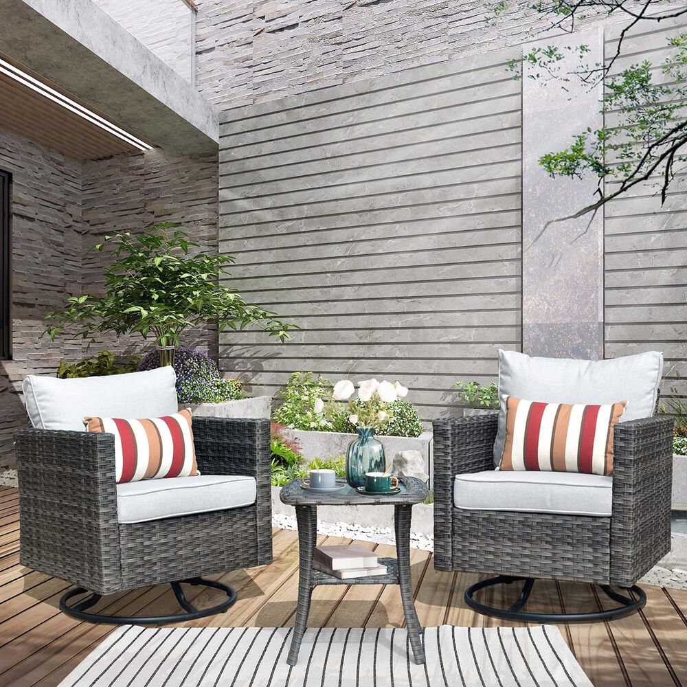 HOMLUX 3-Piece Patio Conversation Set with Square-Arm Swivel Rocking Chairs in Gray, , large