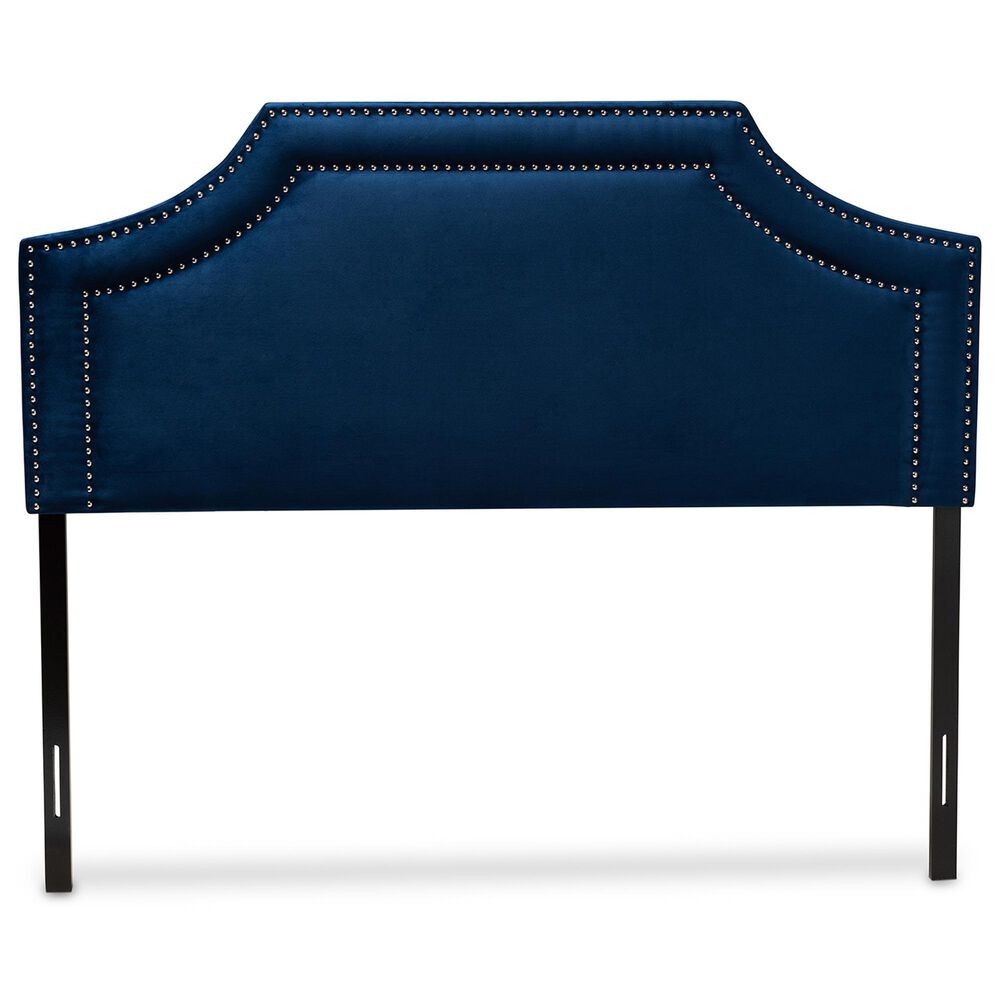 Baxton Studio Avignon Queen Upholstered Headboard in Navy Blue, , large