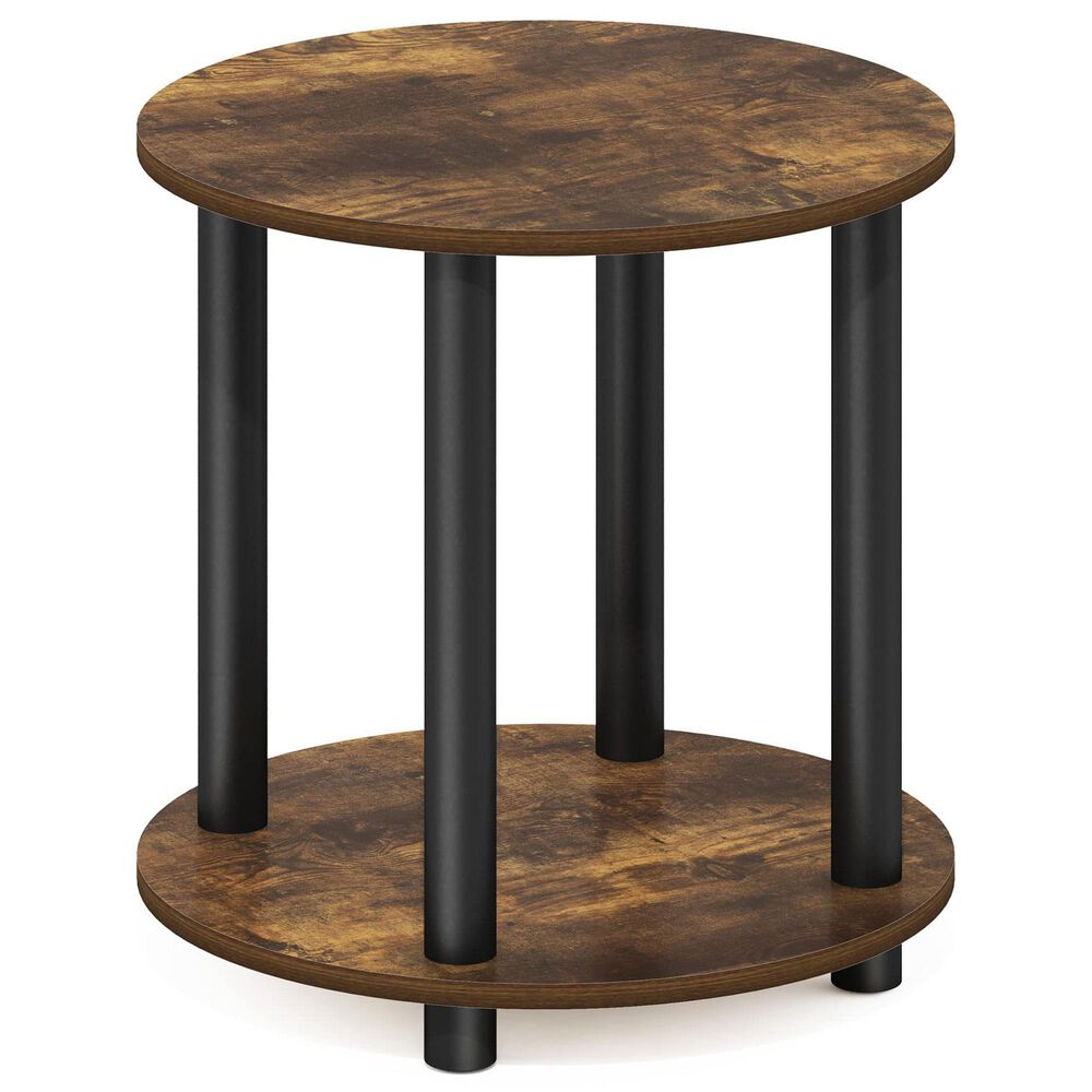HOMLUX 2-Tier Round End Table in Amber Pine and Black, , large