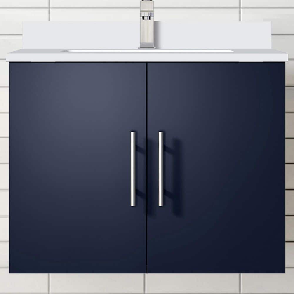 Lexora Home Geneva 24&quot; Single Bathroom Vanity in Navy Blue with 2 cm White Cultured Marble Top and Rectangular Sink, , large