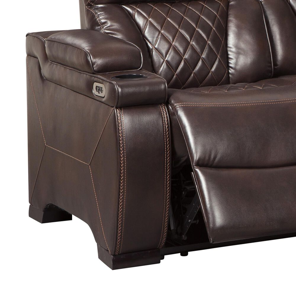 Ashley Warnerton Dual Power Reclining Sofa with Power Headrests in Chocolate, , large