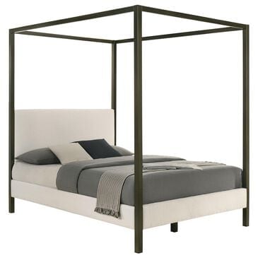 Pacific Landing Monroe Queen Upholstered Canopy Bed in Vanilla White, , large
