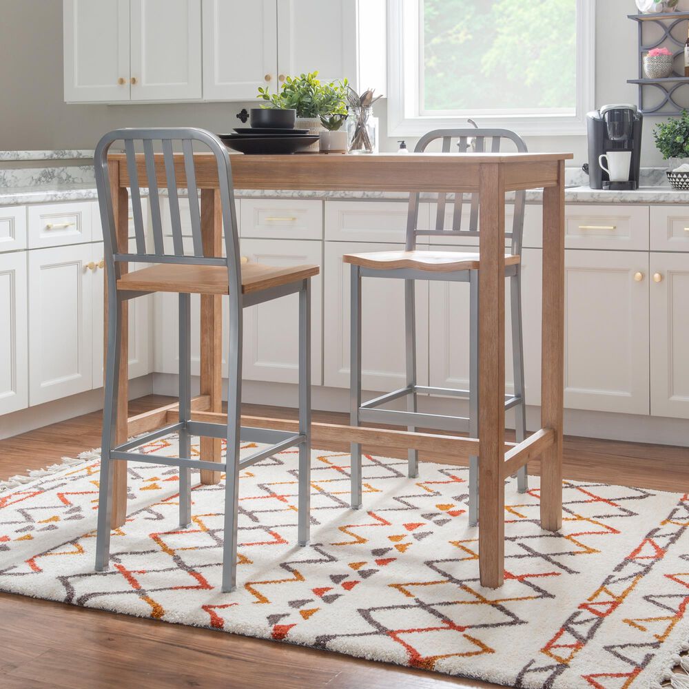 Linon Home Decor Frazier Bar Stool in Silver and Natural (Set of 2), , large
