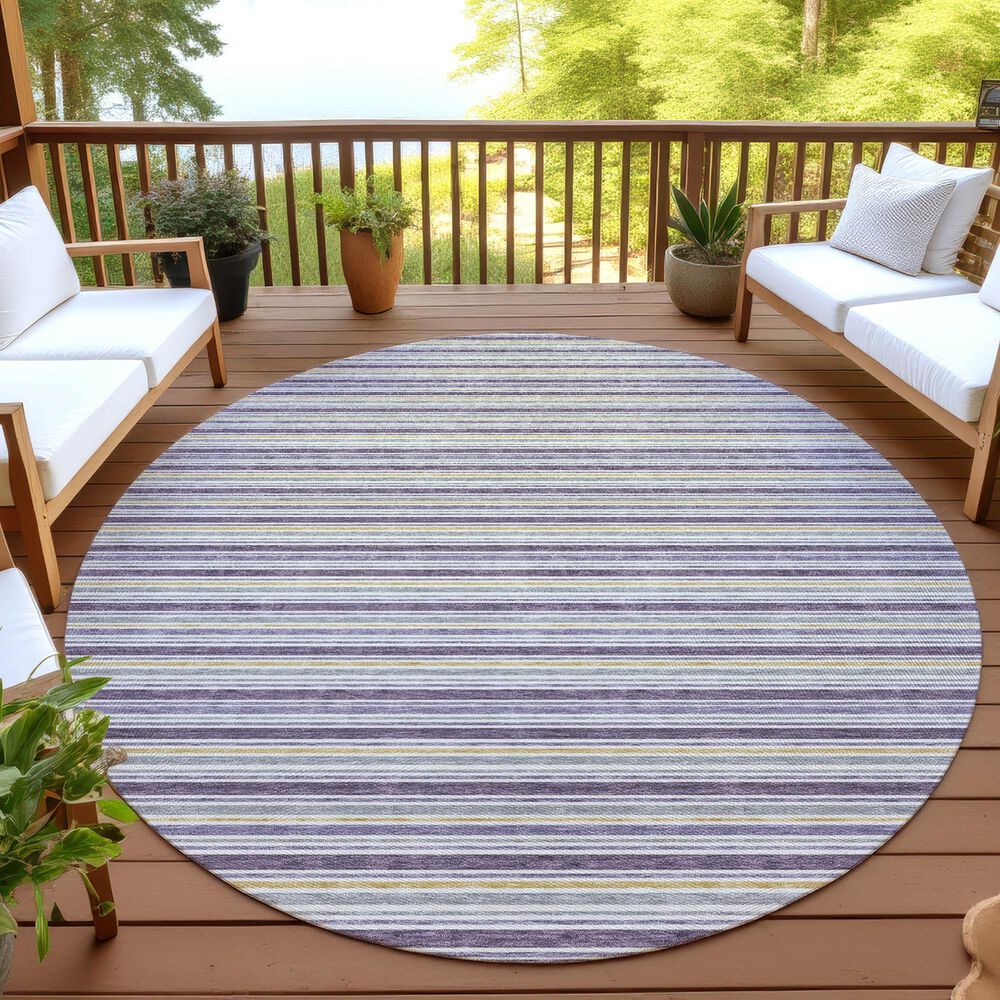 Dalyn Rug Company Soft Essentials Striped Plum 8' Round Indoor/Outdoor Area Rug, , large