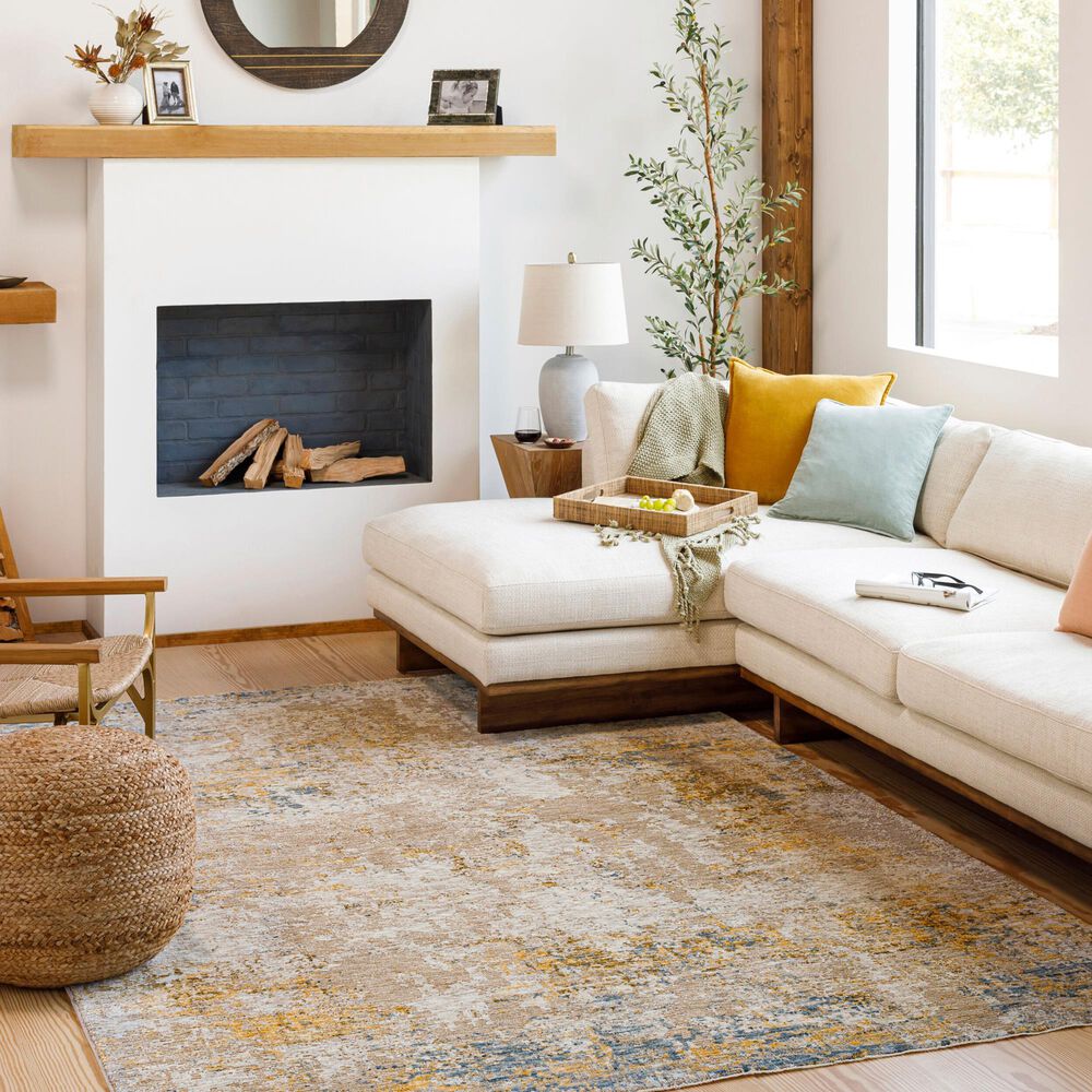 Surya Reina Cream, Light Gray, Light Brown, Tan, Denim and Mustard 10' x 13'11" Area Rug, , large