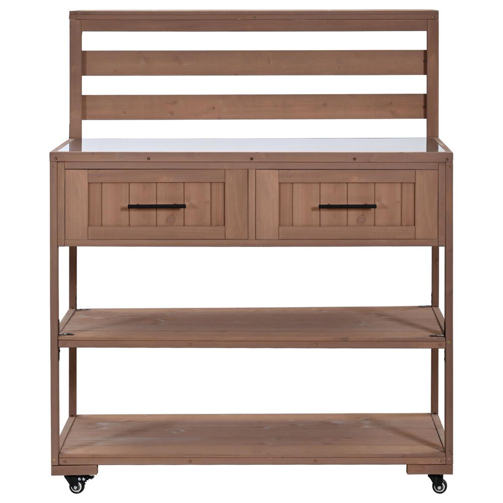 HOMLUX 62.3'' Outdoor Kitchen Island in Brown, , large