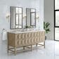 James Martin Vanities Emmeline 72" Double Bathroom Vanity in Pebble Oak with 3 cm Arctic Fall Solid Surface Top and Rectangular Sinks, , large