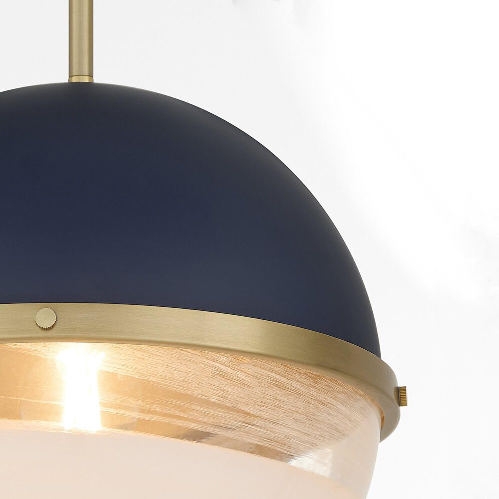 Quorum 1-Light Pendant in Aged Brass and Milk Glass Sphere Blue, , large