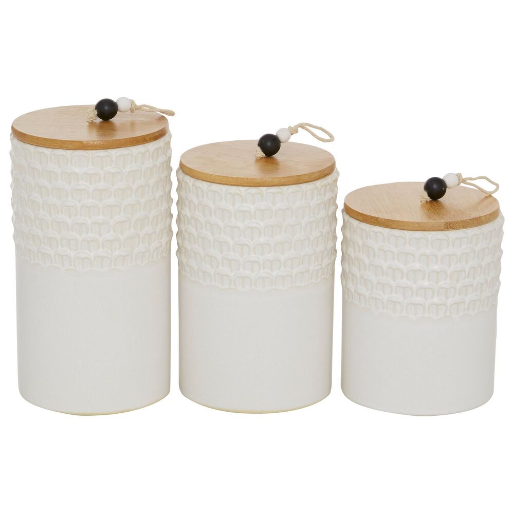 Maple and Jade Country Cottage Decorative Jar in White and Brown (Set of 3), , large