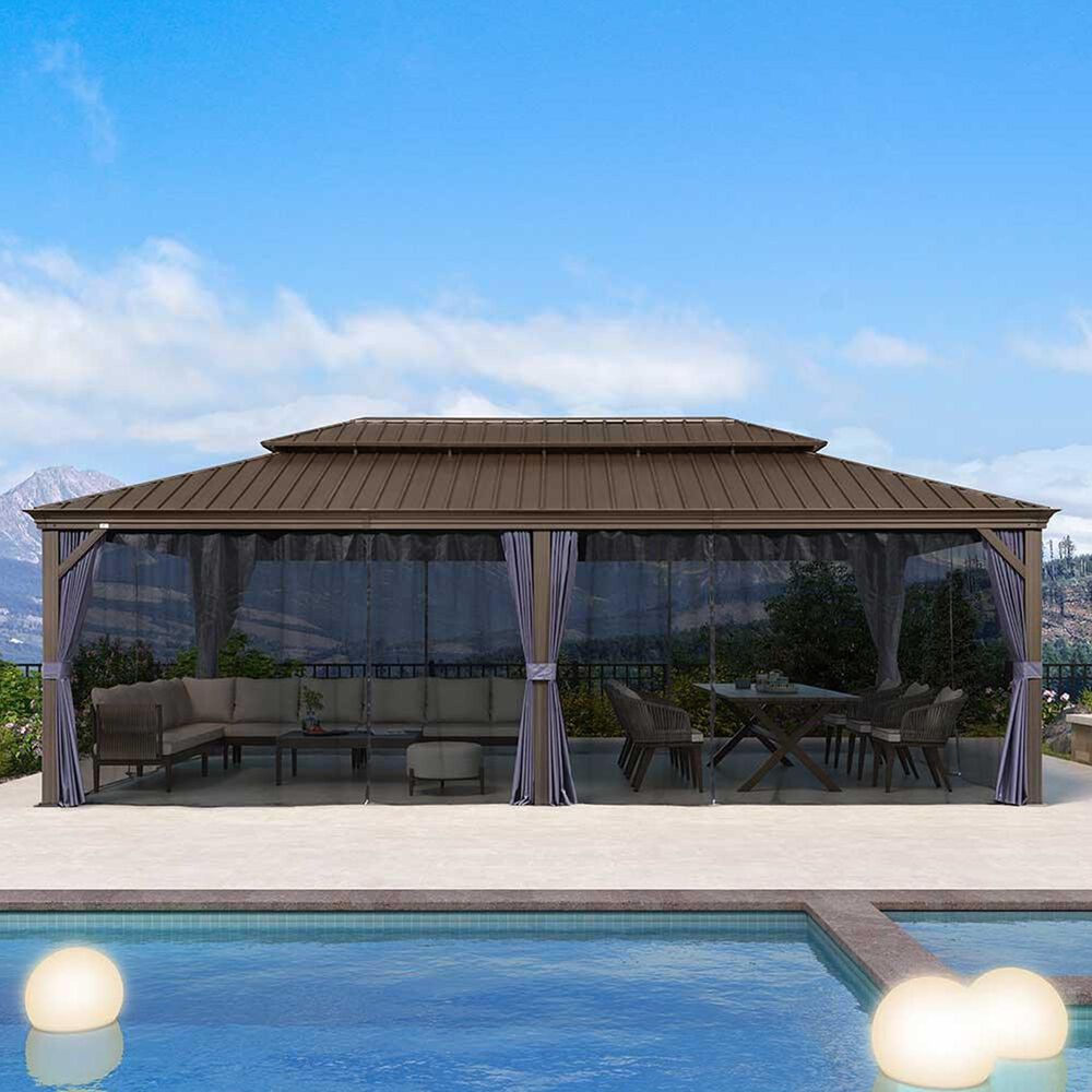 HOMLUX 12' x 24' Hardtop gazebo with double roof in Bronze, , large