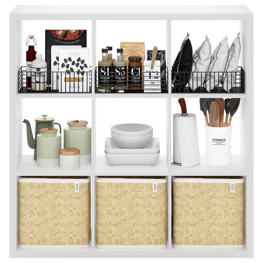 HOMLUX 9-Cube Reversible Open Back Bookshelf in White, , large