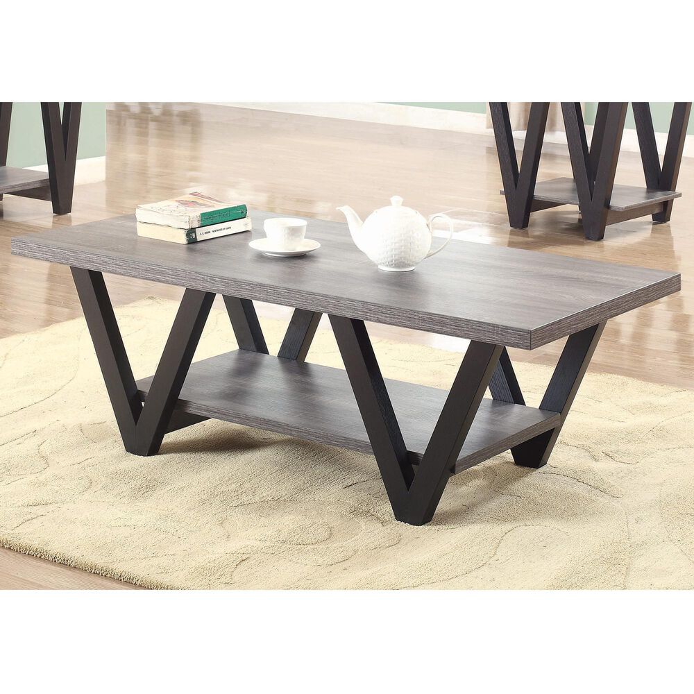 Pacific Landing Higgins V-Shaped Coffee Table in Black and Antique Grey, , large