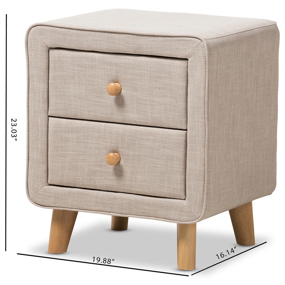 Baxton Studio Jonesy 2-Drawer Upholstered Nightstand in Beige, , large