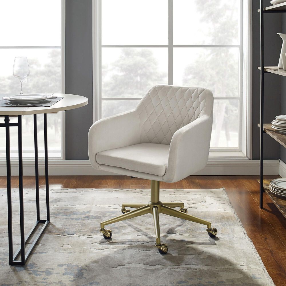 Linon Home Decor Imogen Quilted Office Chair with Off White Cushion in Gold, , large