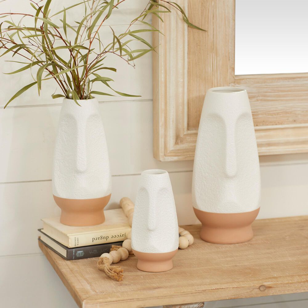 Maple and Jade Abstract Vase in White and Tan &#40;Set of 3&#41;, , large