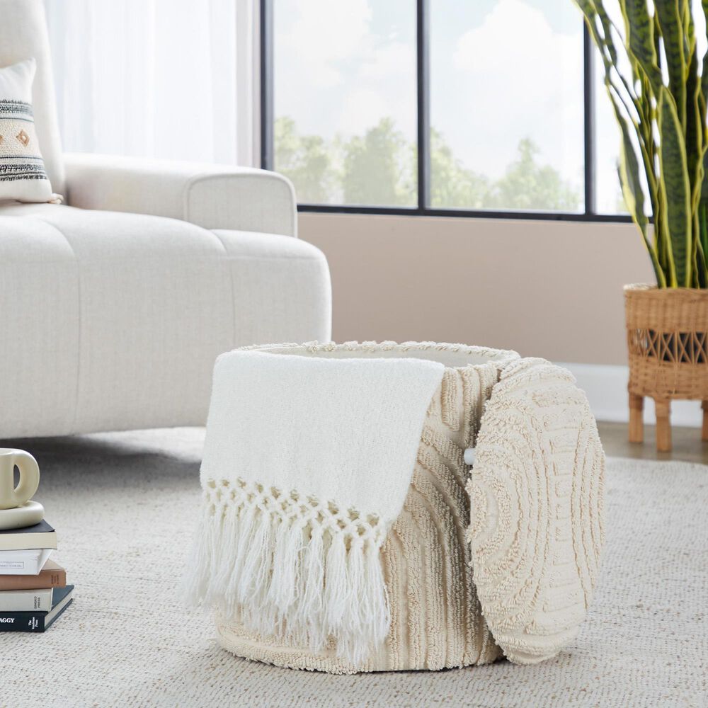 LumiSource Tahoe 18" Sand Storage Ottoman in Beige, , large