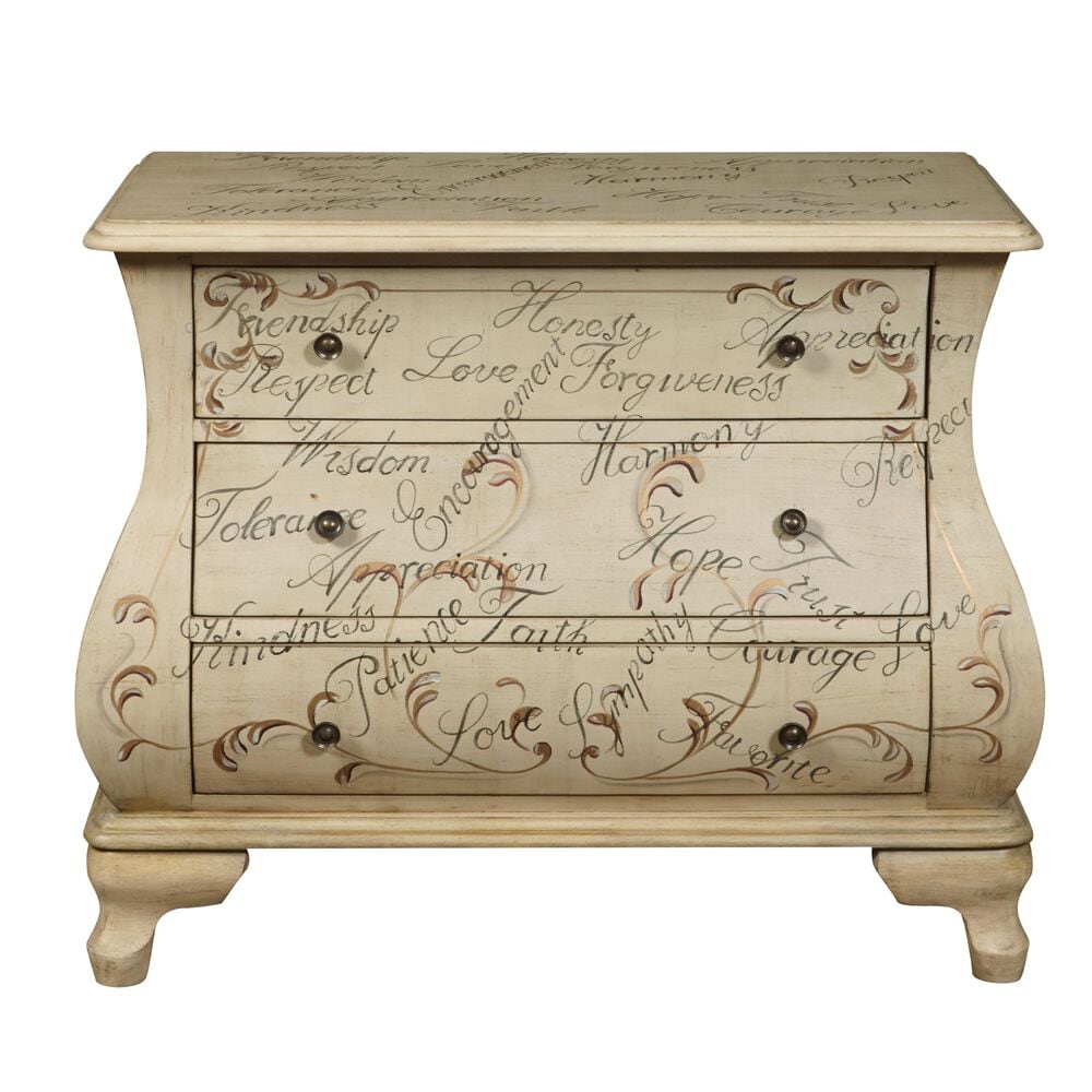 Accentric Approach Accentric Accents Hand Painted Words Bombay Chest in Cream, , large