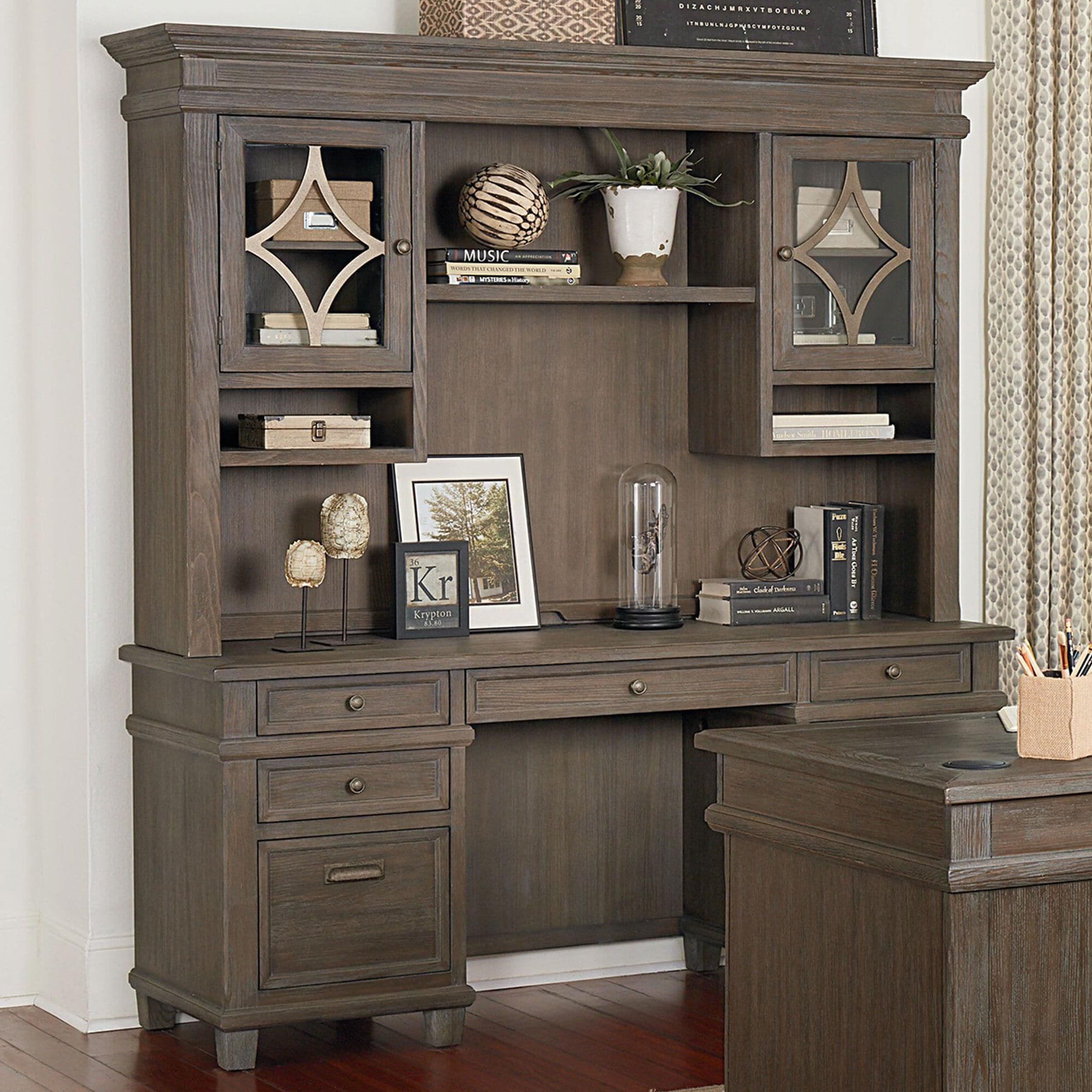 Wycliff Bay Carson Credenza Desk with Hutch in Weathered Dove NFM