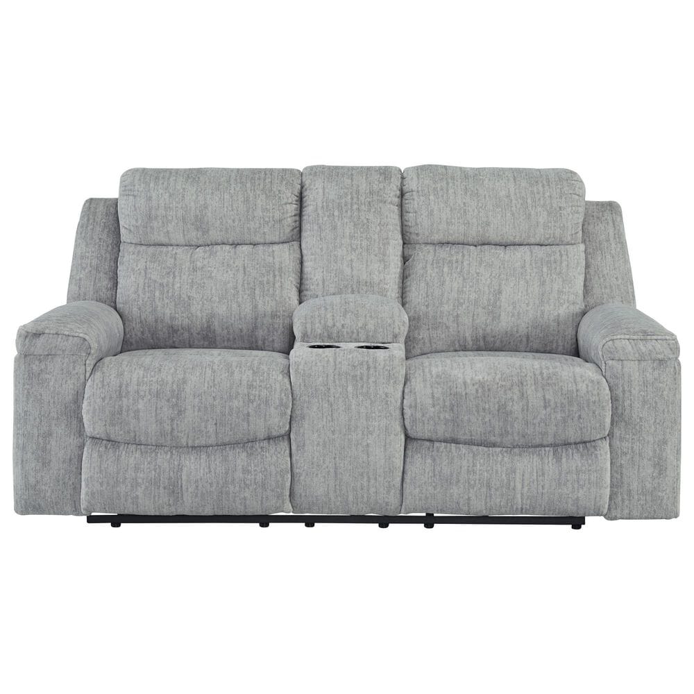 Ashley Buntington Double Manual Reclining Loveseat in Pewter, , large