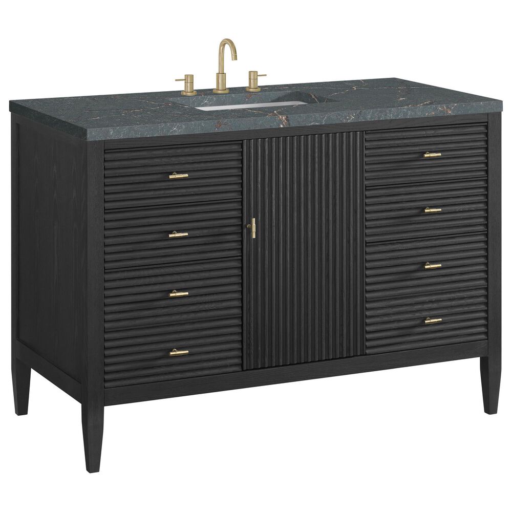 James Martin Vanities Myrrin 48" Vanity in Carbon Oak with 3 cm Parisien Bleu Quartz Top, , large