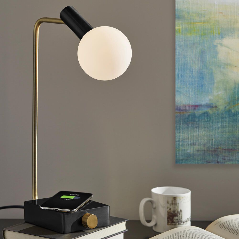 Adesso Windsor LED Desk Lamp in Matte Black and Antique Brass, , large