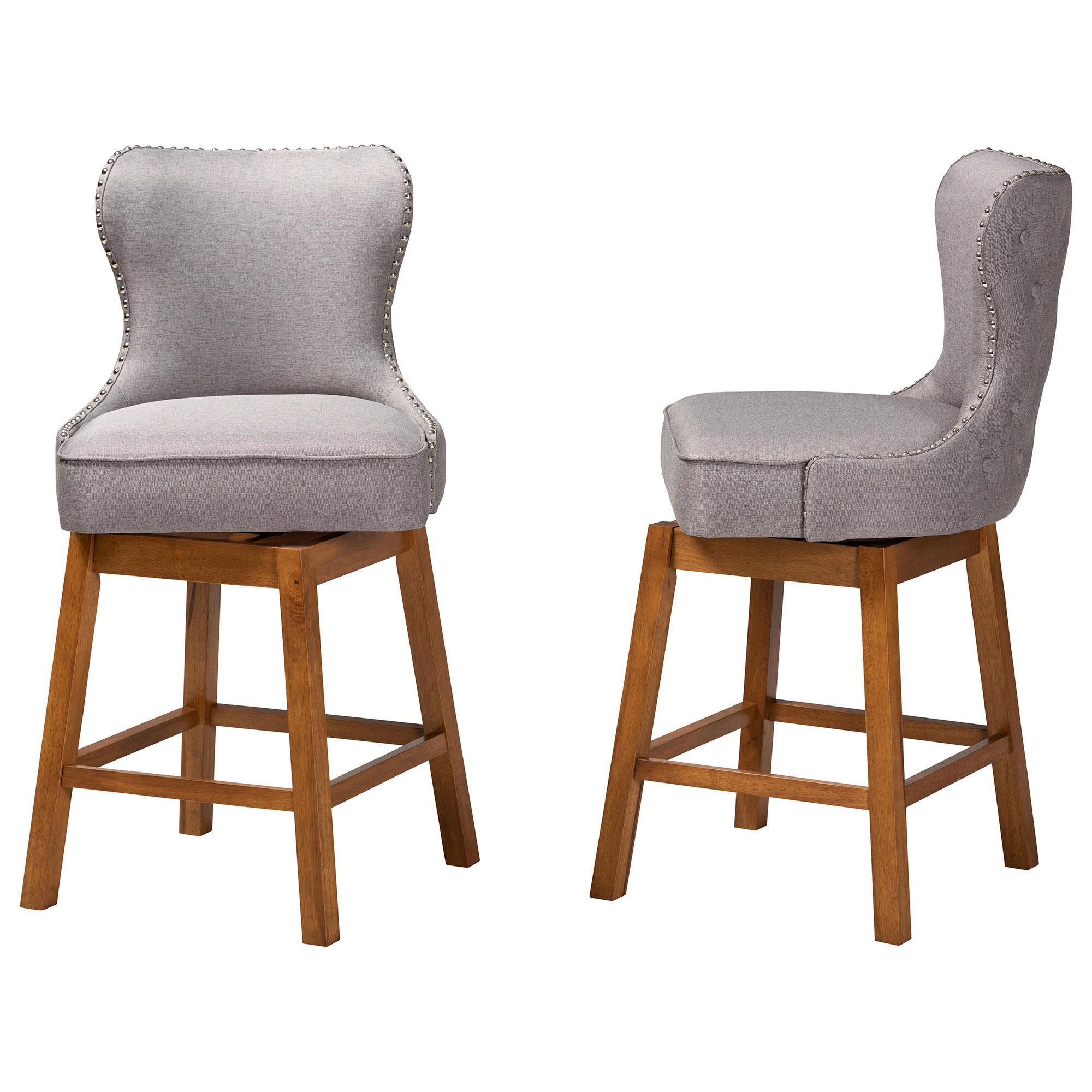 Baxton Studio Gradisca Swivel Bar Stool with Grey Cushion in
