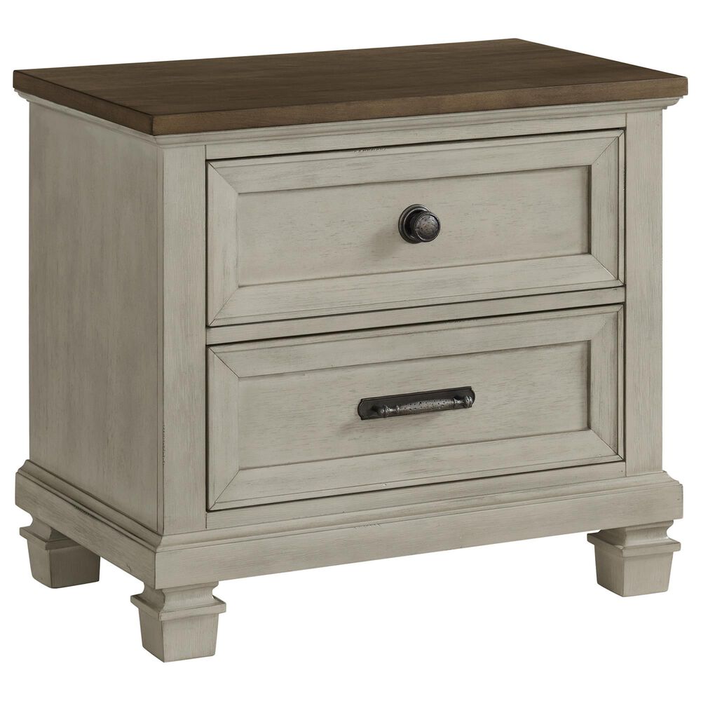 Mayberry Hill Farmington 2-Drawer Nightstand in Medium Brown and Washed Stone, , large